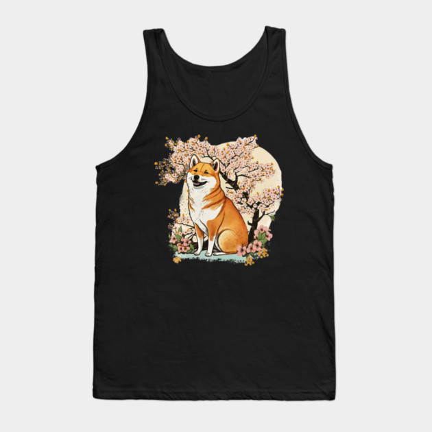Shiba Inu Dog, with Cherry Blossom Moon, Dog Lover Tank Top by logiamerch