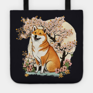 Shiba Inu Dog, with Cherry Blossom Moon, Dog Lover Tote
