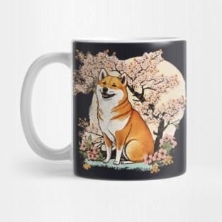 Shiba Inu Dog, with Cherry Blossom Moon, Dog Lover Mug