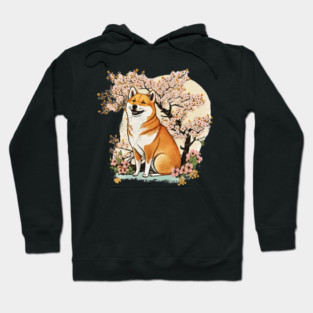 Shiba Inu Dog, with Cherry Blossom Moon, Dog Lover Hoodie