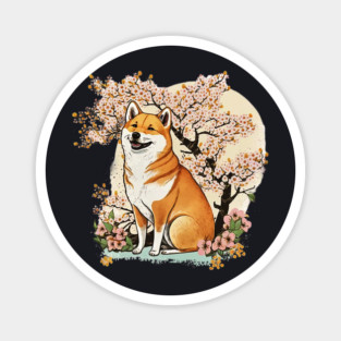 Shiba Inu Dog, with Cherry Blossom Moon, Dog Lover Magnet