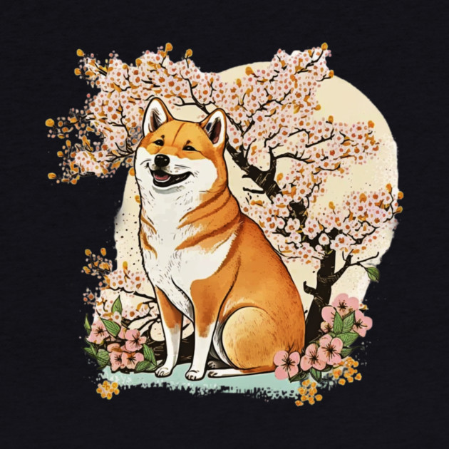Shiba Inu Dog, with Cherry Blossom Moon, Dog Lover by logiamerch