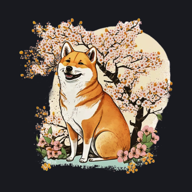 Shiba Inu Dog, with Cherry Blossom Moon, Dog Lover by logiamerch