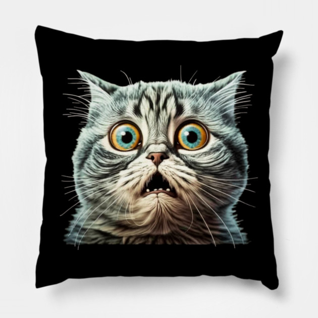 Funny Scared Cat Face, Cat Lover, Scaredy Cat Pillow by logiamerch
