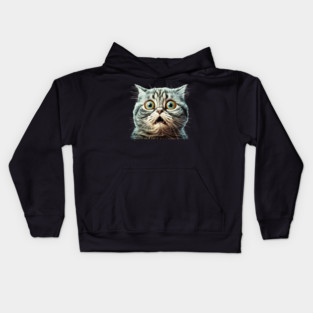Funny Scared Cat Face, Cat Lover, Scaredy Cat Kids Hoodie