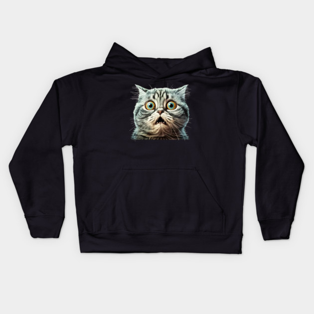 Funny Scared Cat Face, Cat Lover, Scaredy Cat Kids Hoodie by logiamerch