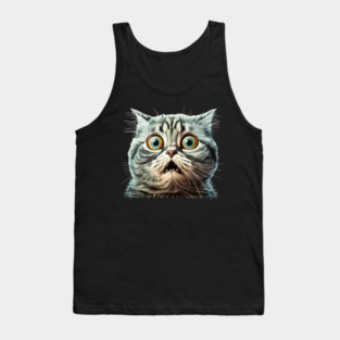 Funny Scared Cat Face, Cat Lover, Scaredy Cat Tank Top