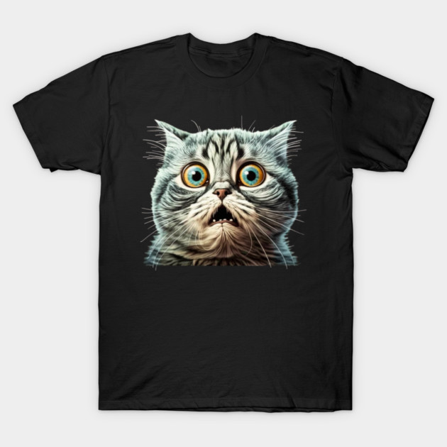 Funny Scared Cat Face, Cat Lover, Scaredy Cat T-Shirt by logiamerch