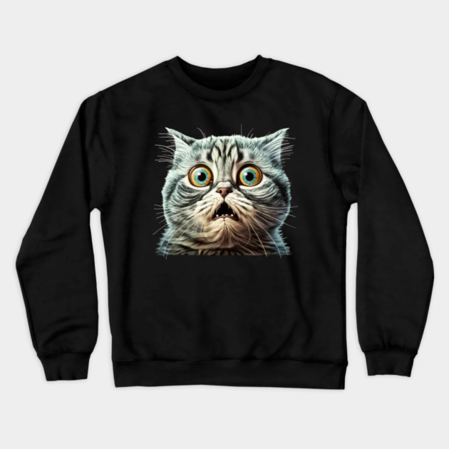 Funny Scared Cat Face, Cat Lover, Scaredy Cat Crewneck Sweatshirt by logiamerch