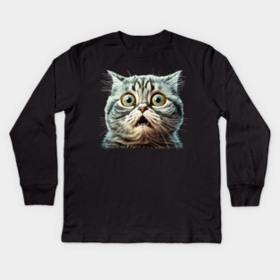 Funny Scared Cat Face, Cat Lover, Scaredy Cat Kids Long Sleeve T-Shirt