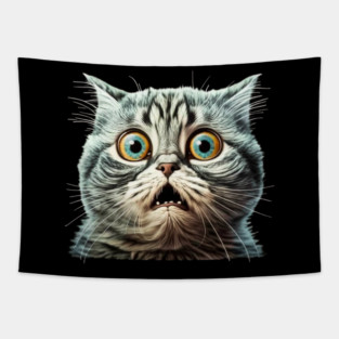 Funny Scared Cat Face, Cat Lover, Scaredy Cat Tapestry