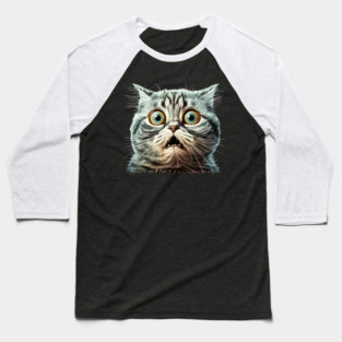 Funny Scared Cat Face, Cat Lover, Scaredy Cat Baseball T-Shirt