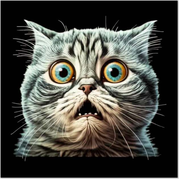 Funny Scared Cat Face, Cat Lover, Scaredy Cat Wall Art by logiamerch