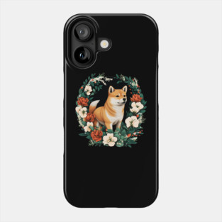 Shiba Inu Dog, Rose, Floral Ornament Phone Case