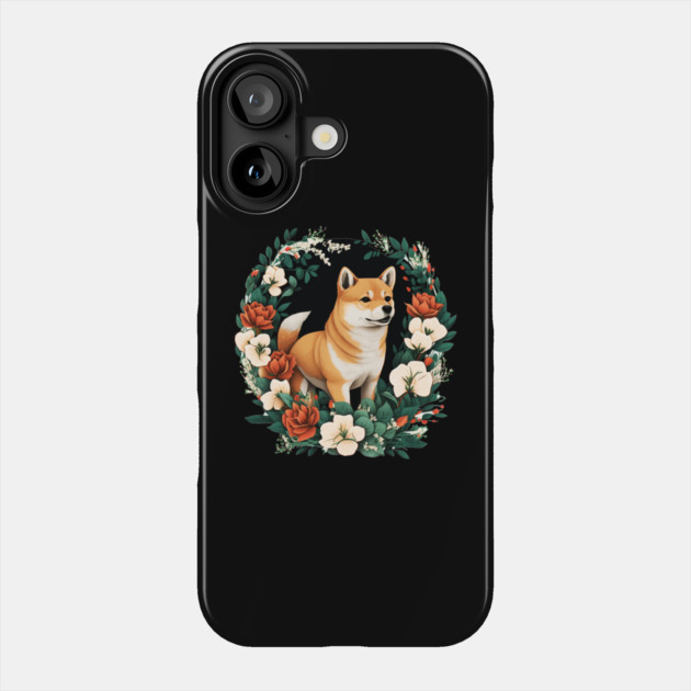 Shiba Inu Dog, Rose, Floral Ornament Phone Case by logiamerch