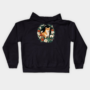 Shiba Inu Dog, Rose, Floral Ornament Kids Hoodie