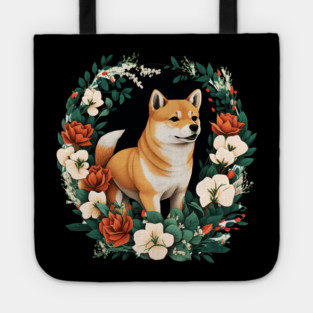 Shiba Inu Dog, Rose, Floral Ornament Tote