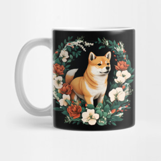 Shiba Inu Dog, Rose, Floral Ornament Mug