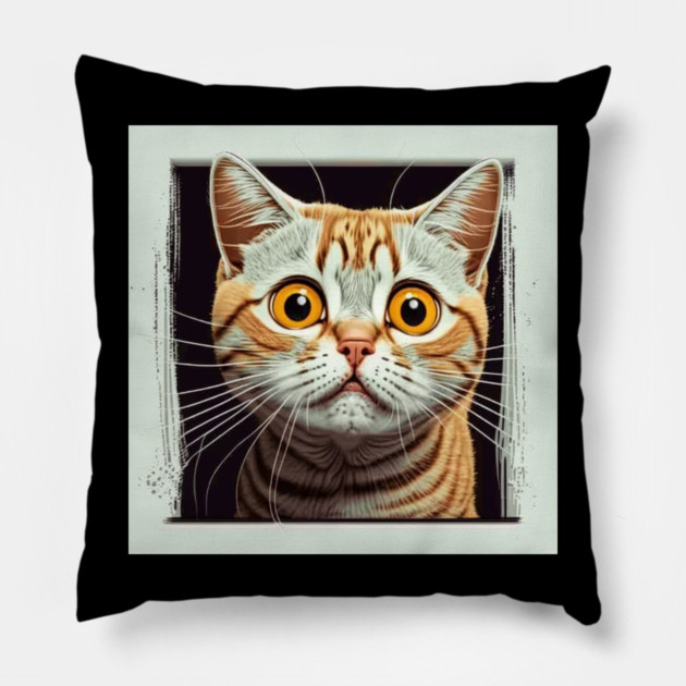 Funny Scared Ginger Cat Face, Cat Lover, Scaredy Cat Pillow by logiamerch