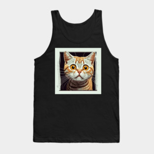 Funny Scared Ginger Cat Face, Cat Lover, Scaredy Cat Tank Top