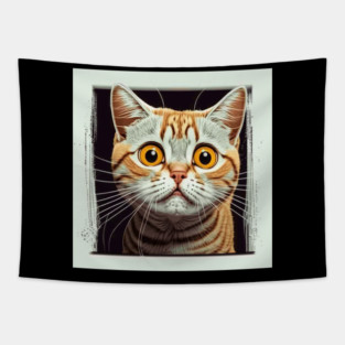 Funny Scared Ginger Cat Face, Cat Lover, Scaredy Cat Tapestry