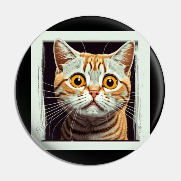 Funny Scared Ginger Cat Face, Cat Lover, Scaredy Cat Pin by logiamerch