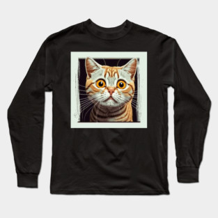 Funny Scared Ginger Cat Face, Cat Lover, Scaredy Cat Long Sleeve T-Shirt