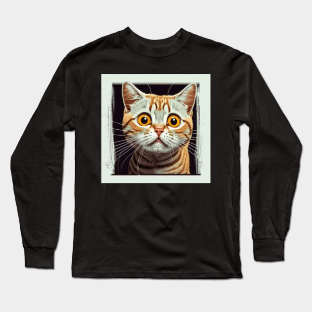 Funny Scared Ginger Cat Face, Cat Lover, Scaredy Cat Long Sleeve T-Shirt by logiamerch