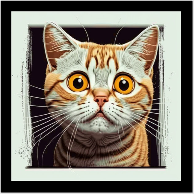 Funny Scared Ginger Cat Face, Cat Lover, Scaredy Cat Wall Art by logiamerch