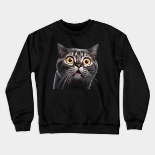 Funny Scared Cat Face, Cat Lover, Scaredy Cat Crewneck Sweatshirt