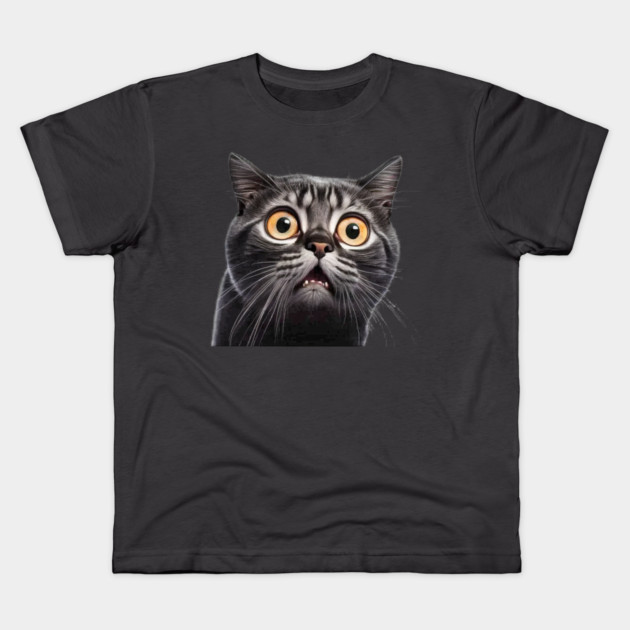 Funny Scared Cat Face, Cat Lover, Scaredy Cat Kids T-Shirt by logiamerch