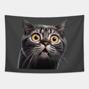 Funny Scared Cat Face, Cat Lover, Scaredy Cat Tapestry
