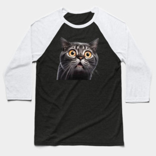 Funny Scared Cat Face, Cat Lover, Scaredy Cat Baseball T-Shirt
