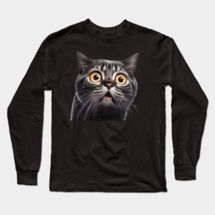 Funny Scared Cat Face, Cat Lover, Scaredy Cat Long Sleeve T-Shirt