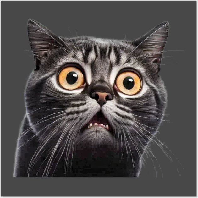 Funny Scared Cat Face, Cat Lover, Scaredy Cat Wall Art by logiamerch