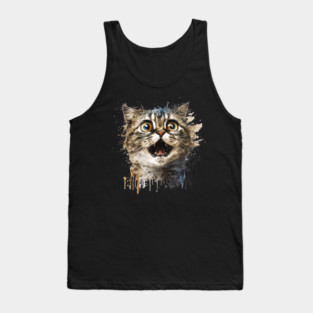 Funny Scared Cat Face, Cat Lover, Scaredy Cat Tank Top