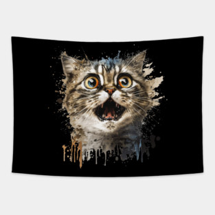 Funny Scared Cat Face, Cat Lover, Scaredy Cat Tapestry