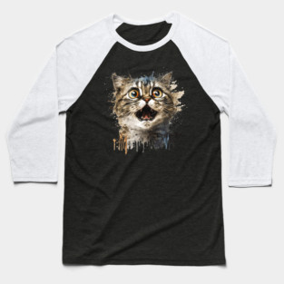 Funny Scared Cat Face, Cat Lover, Scaredy Cat Baseball T-Shirt