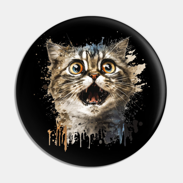 Funny Scared Cat Face, Cat Lover, Scaredy Cat Pin by logiamerch