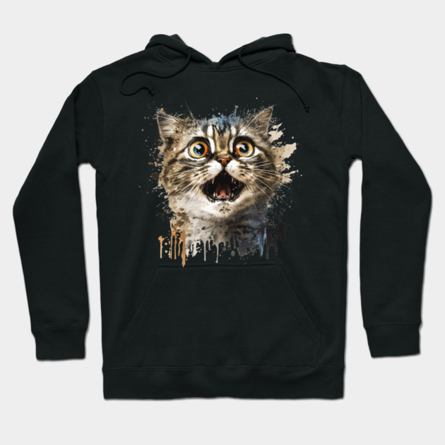 Funny Scared Cat Face, Cat Lover, Scaredy Cat Hoodie by logiamerch