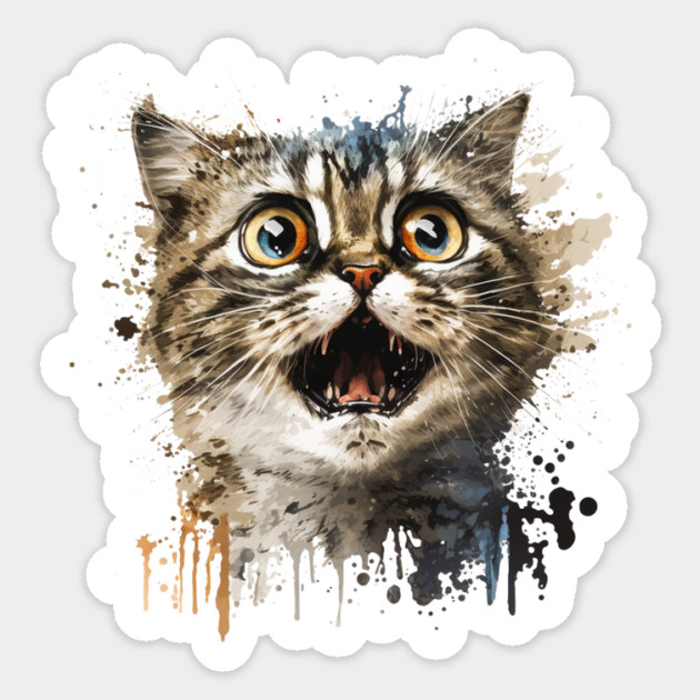 Funny Scared Cat Face, Cat Lover, Scaredy Cat Sticker by logiamerch