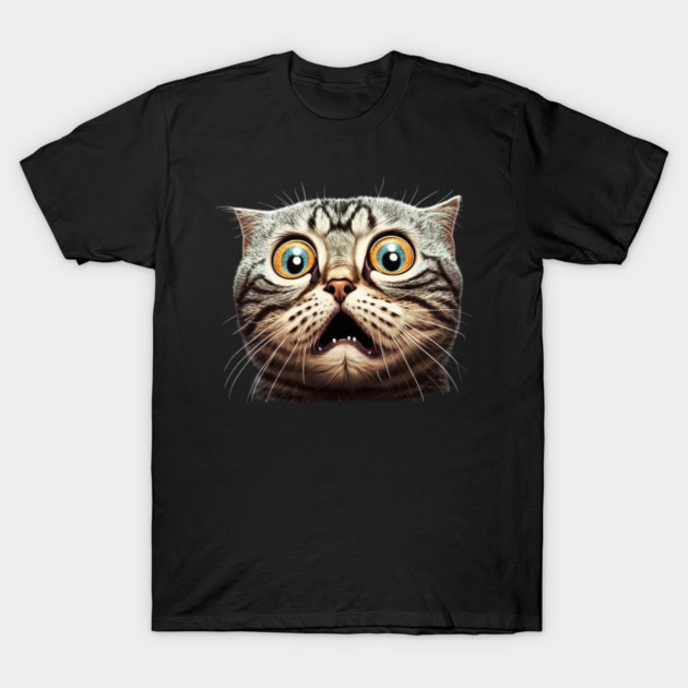 Funny Scared Cat Face, Cat Lover, Scaredy Cat T-Shirt by logiamerch