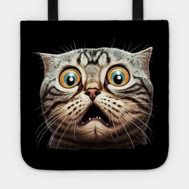 Funny Scared Cat Face, Cat Lover, Scaredy Cat Tote by logiamerch