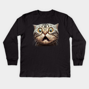 Funny Scared Cat Face, Cat Lover, Scaredy Cat Kids Long Sleeve T-Shirt