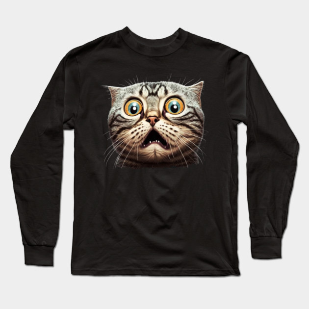 Funny Scared Cat Face, Cat Lover, Scaredy Cat Long Sleeve T-Shirt by logiamerch