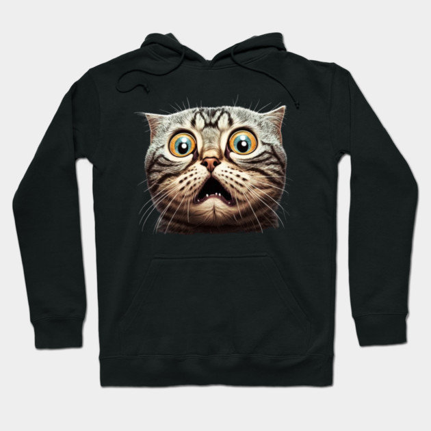 Funny Scared Cat Face, Cat Lover, Scaredy Cat Hoodie by logiamerch