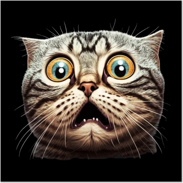 Funny Scared Cat Face, Cat Lover, Scaredy Cat Wall Art by logiamerch
