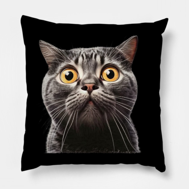 Funny Scared Cat Face, Cat Lover, Scaredy Cat Pillow by logiamerch