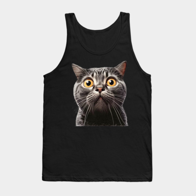 Funny Scared Cat Face, Cat Lover, Scaredy Cat Tank Top by logiamerch