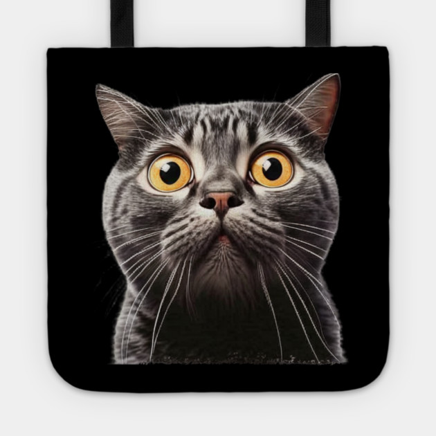 Funny Scared Cat Face, Cat Lover, Scaredy Cat Tote by logiamerch